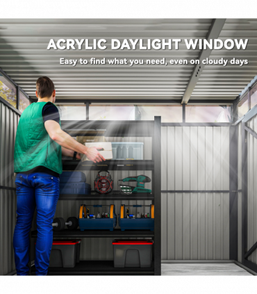 Outsunny 5.3 x 8.5ft Galvanised Steel Garden Shed with Roof Windows