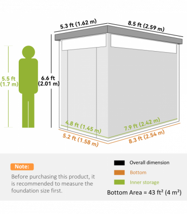 Outsunny 5.3 x 8.5ft Galvanised Steel Garden Shed with Roof Windows