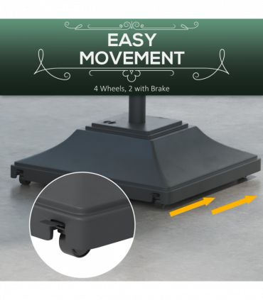 Outsunny 60kg Square Parasol Base with Wheels Fillable Plastic Umbrella Stand