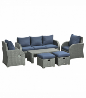 Outsunny 6pc Padded Outdoor Rattan Wicker 3-Seat Sofa Recliner Footstool Table