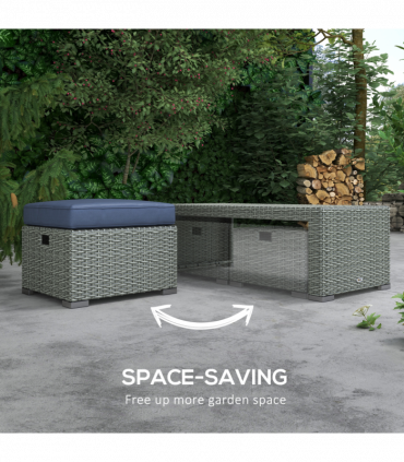 Outsunny 6pc Padded Outdoor Rattan Wicker 3-Seat Sofa Recliner Footstool Table