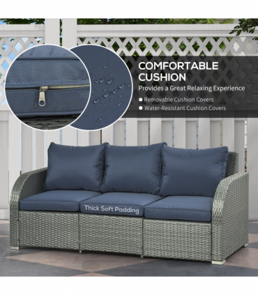 Outsunny 6pc Padded Outdoor Rattan Wicker 3-Seat Sofa Recliner Footstool Table