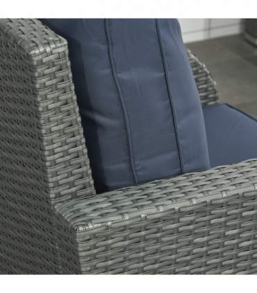 Outsunny 6pc Padded Outdoor Rattan Wicker 3-Seat Sofa Recliner Footstool Table