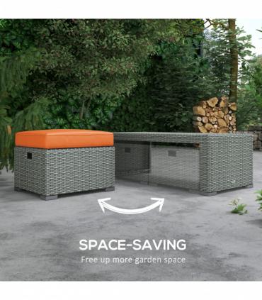 Outsunny 6pc Padded Outdoor Rattan Wicker 3-Seat Sofa Recliner Footstool Table