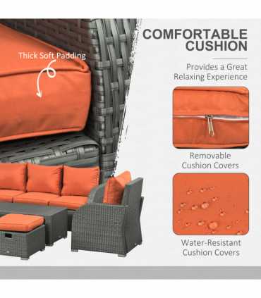 Outsunny 6pc Padded Outdoor Rattan Wicker 3-Seat Sofa Recliner Footstool Table