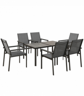Outsunny 7 Piece Garden Dining Set, Outdoor Table and 6 Chairs, Grey