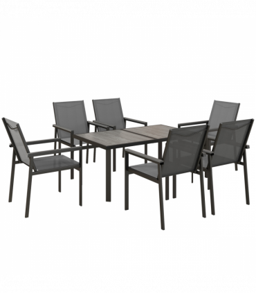 Outsunny 7 Piece Garden Dining Set, Outdoor Table and 6 Chairs, Grey