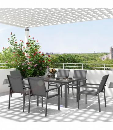 Outsunny 7 Piece Garden Dining Set, Outdoor Table and 6 Chairs, Grey