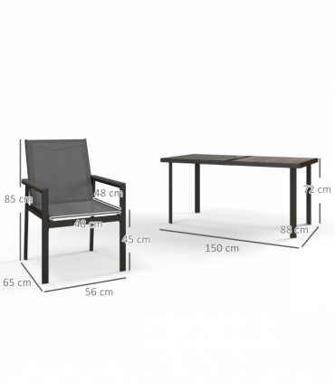 Outsunny 7 Piece Garden Dining Set, Outdoor Table and 6 Chairs, Grey