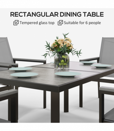 Outsunny 7 Piece Garden Dining Set, Outdoor Table and 6 Chairs, Grey