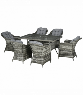 Outsunny 7 Pieces Rattan Dining Sets w/ Tempered Glass Umbrella Hole Table