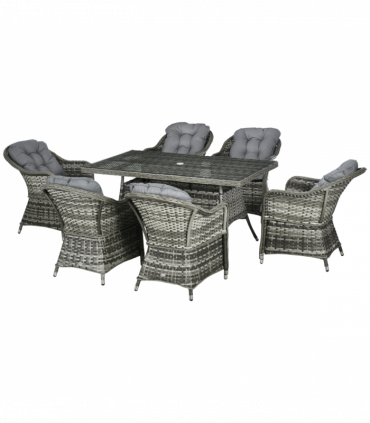 Outsunny 7 Pieces Rattan Dining Sets w/ Tempered Glass Umbrella Hole Table