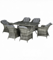 Outsunny 7 Pieces Rattan Dining Sets w/ Tempered Glass Umbrella Hole Table