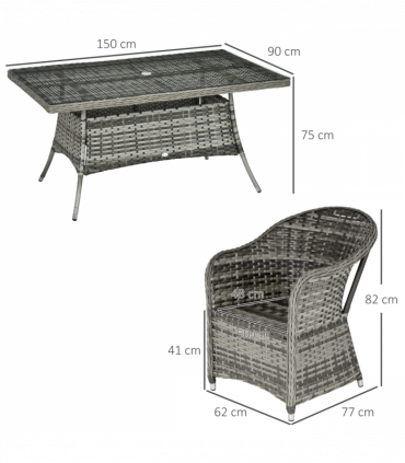 Outsunny 7 Pieces Rattan Dining Sets w/ Tempered Glass Umbrella Hole Table