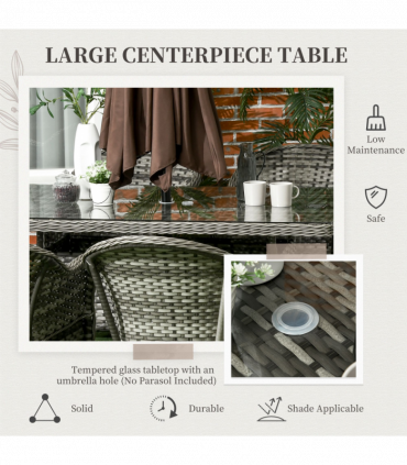 Outsunny 7 Pieces Rattan Dining Sets w/ Tempered Glass Umbrella Hole Table