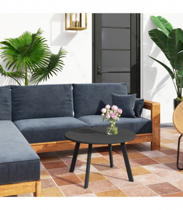 Outsunny 70cm Round Coffee Table with Non-Slip Foot Pads, Black