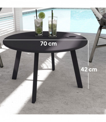 Outsunny 70cm Round Coffee Table with Non-Slip Foot Pads, Black