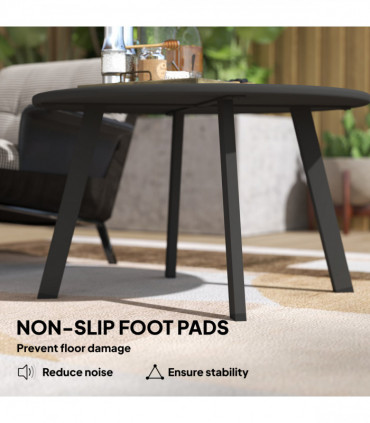 Outsunny 70cm Round Coffee Table with Non-Slip Foot Pads, Black