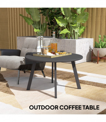Outsunny 70cm Round Coffee Table with Non-Slip Foot Pads, Black