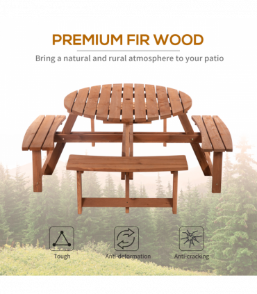 Outsunny 8-Seater Wooden Picnic Set-Fir Wood