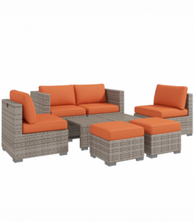 Outsunny 8pc Outdoor Patio Furniture Set Weather Wicker Rattan Sofa Chair Orange
