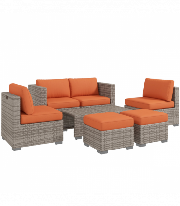 Outsunny 8pc Outdoor Patio Furniture Set Weather Wicker Rattan Sofa Chair Orange