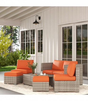 Outsunny 8pc Outdoor Patio Furniture Set Weather Wicker Rattan Sofa Chair Orange