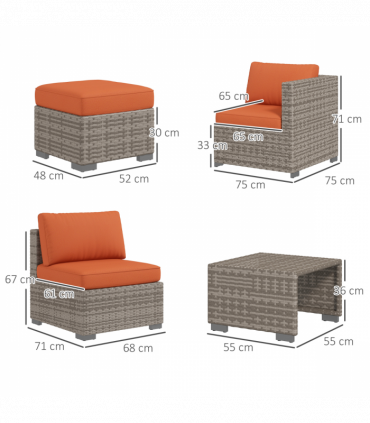 Outsunny 8pc Outdoor Patio Furniture Set Weather Wicker Rattan Sofa Chair Orange