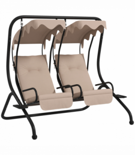 Outsunny Canopy Swing 2 Separate Relax Chairs w/ Handrails, Cup Holders Beige