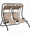 Outsunny Canopy Swing 2 Separate Relax Chairs w/ Handrails, Cup Holders Beige