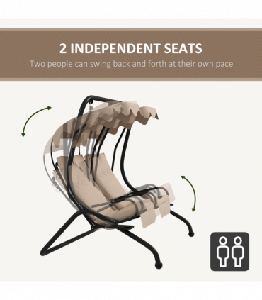 Outsunny Canopy Swing 2 Separate Relax Chairs w/ Handrails, Cup Holders Beige