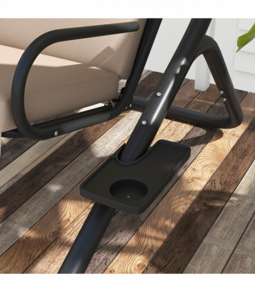 Outsunny Canopy Swing 2 Separate Relax Chairs w/ Handrails, Cup Holders Beige