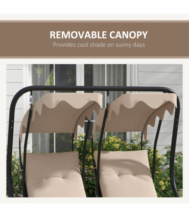 Outsunny Canopy Swing 2 Separate Relax Chairs w/ Handrails, Cup Holders Beige