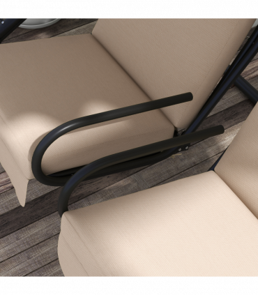 Outsunny Canopy Swing 2 Separate Relax Chairs w/ Handrails, Cup Holders Beige