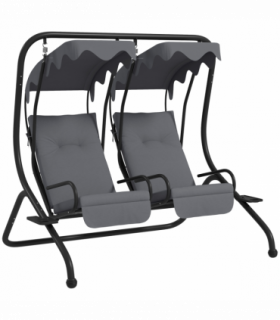Outsunny Canopy Swing 2 Separate Relax Chairs w/ Handrails, Cup Holders Grey