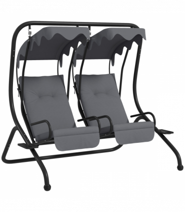 Outsunny Canopy Swing 2 Separate Relax Chairs w/ Handrails, Cup Holders Grey