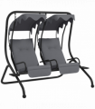 Outsunny Canopy Swing 2 Separate Relax Chairs w/ Handrails, Cup Holders Grey