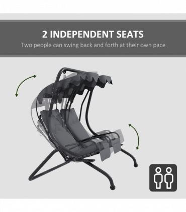 Outsunny Canopy Swing 2 Separate Relax Chairs w/ Handrails, Cup Holders Grey