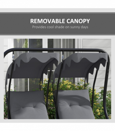 Outsunny Canopy Swing 2 Separate Relax Chairs w/ Handrails, Cup Holders Grey