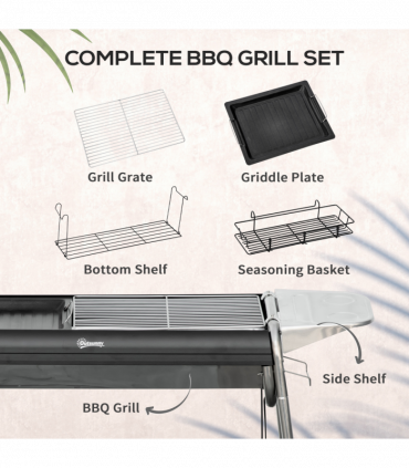 Outsunny Charcoal BBQ Grill with Griddle Plate, Black