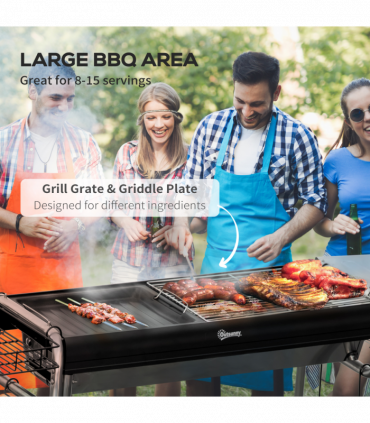 Outsunny Charcoal BBQ Grill with Griddle Plate, Black