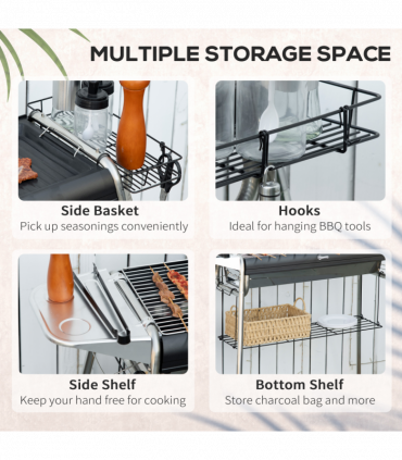 Outsunny Charcoal BBQ Grill with Griddle Plate, Black