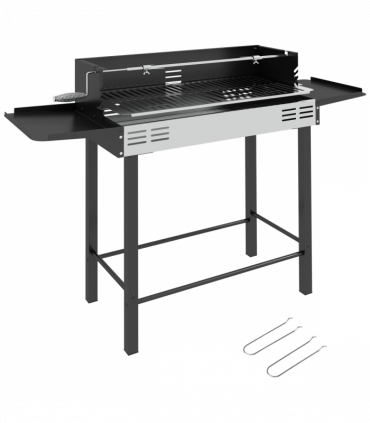 Outsunny Charcoal Spit Roasting Machine w/ 3-Tier Grill Grate & Foldable Shelves