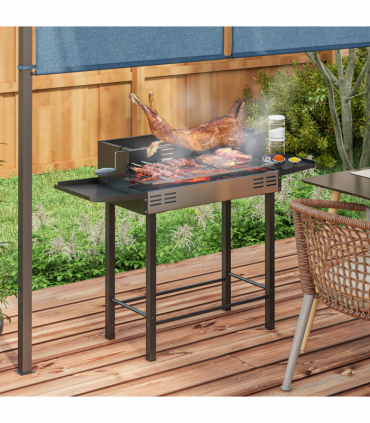 Outsunny Charcoal Spit Roasting Machine w/ 3-Tier Grill Grate & Foldable Shelves