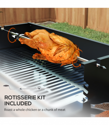 Outsunny Charcoal Spit Roasting Machine w/ 3-Tier Grill Grate & Foldable Shelves