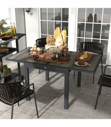Outsunny Extendable Outdoor Dining Table Aluminium Rectangle Patio Table Grey
