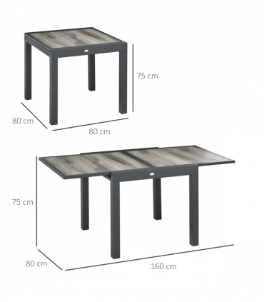 Outsunny Extendable Outdoor Dining Table Aluminium Rectangle Patio Table Grey