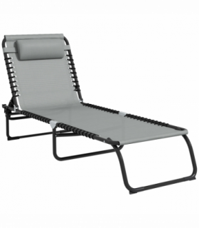 Outsunny Folding Beach Chair Chaise Lounge 4 Adjustable Positions, Light Grey