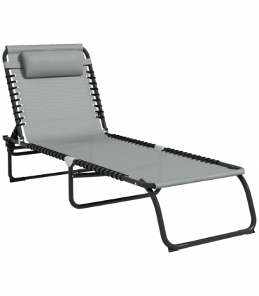 Outsunny Folding Beach Chair Chaise Lounge 4 Adjustable Positions, Light Grey