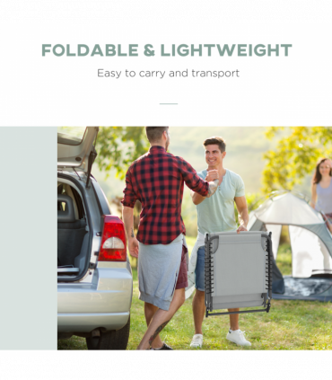 Outsunny Folding Beach Chair Chaise Lounge 4 Adjustable Positions, Light Grey